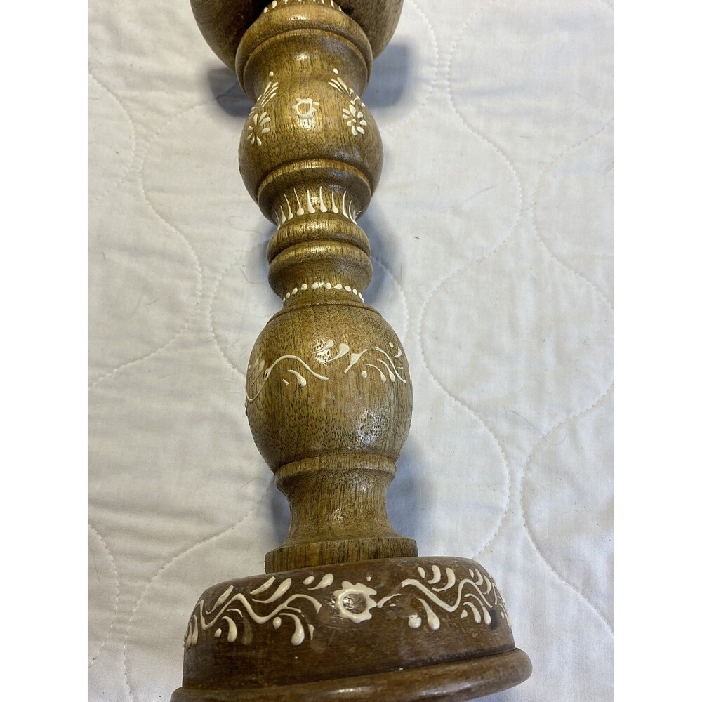 Wooden Hand painted Chunky Candle Holder, Column, 12” Tall